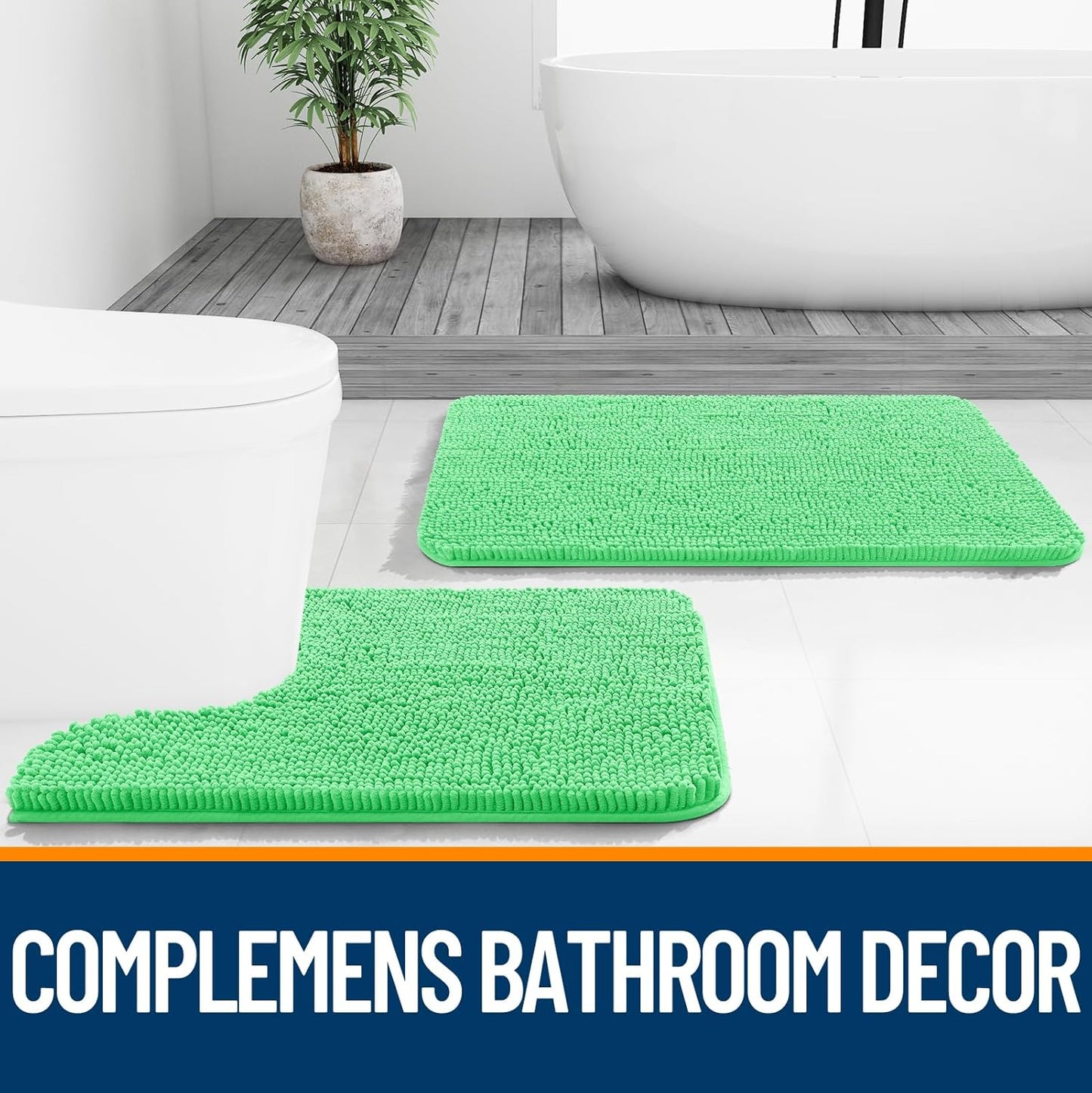 OLANLY Bath Rugs - Extra Soft Chenille, Quick Dry & Absorbent | 24x16 Inches, Mint Green