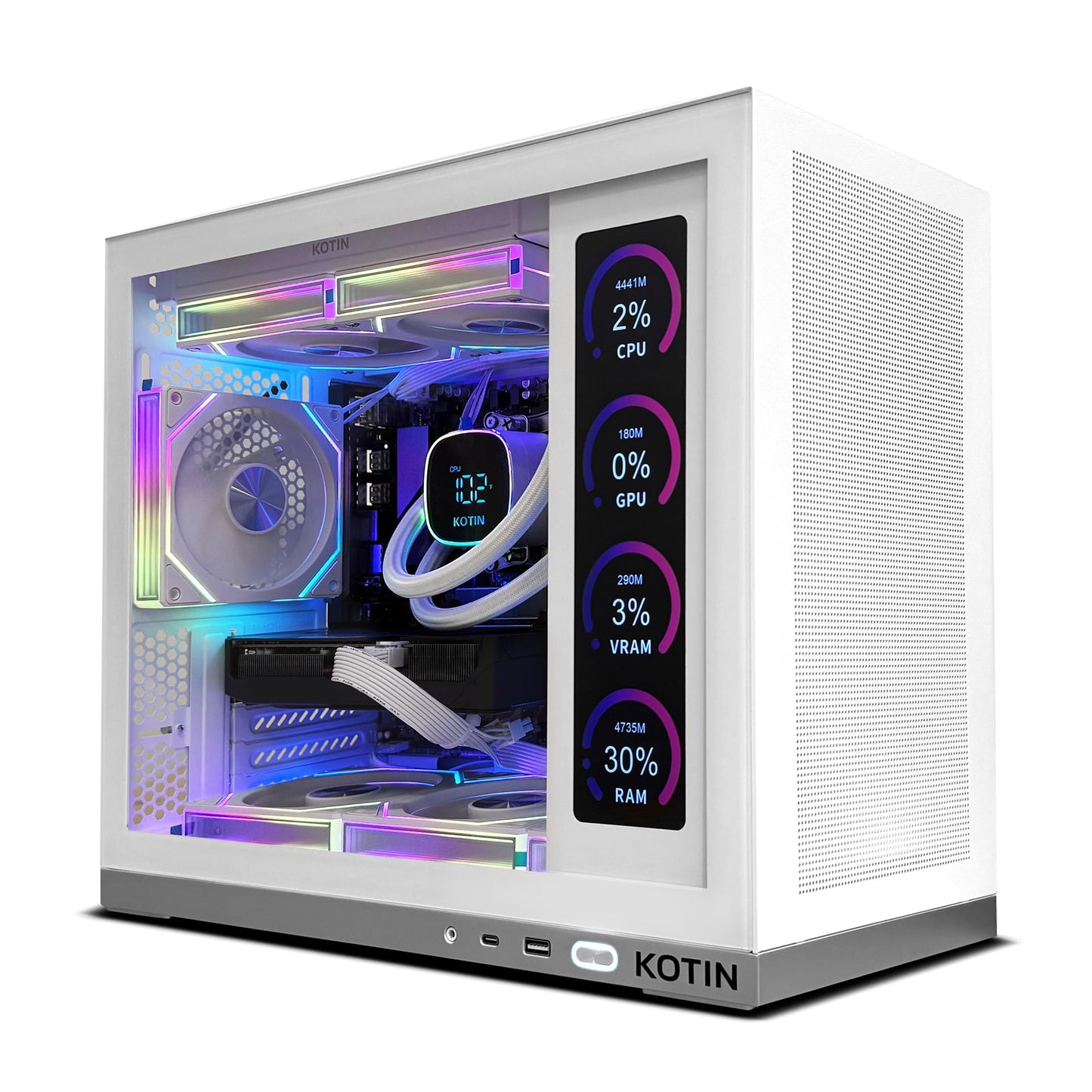 KOTIN Prebuilt Gaming PC Desktop Computer, Ryzen 7 7800X3D, RTX 5060 Ti 8GB, 32GB DDR5 6000MHz, 1TB PCIe 4.0 SSD, 11.3" Display, 240mm Liquid Cooler, WiFi 7, Windows 11 Home, ARGB White Tower G50W