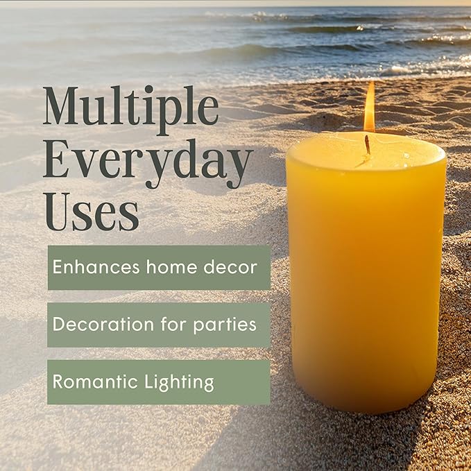 Mister Candle Citronella Candles, Ideal for Outdoor & Indoor Use, 3"x4" Yellow Pillar Candles Set of 3, Hand Poured, Premium Wax & Dripless, 60 Hour Burn Time