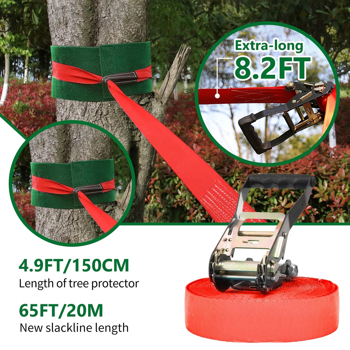 Dripex 65FT Ninja Warrior Obstacle Course for Kids - Double Longest Slacklines with 10 Most Complete Accessories for Kids, Swing, Trapeze Swing, Rope Ladder, Obstacle Net Plus 1.2M Arm Trainer