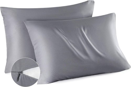 Bedsure Grey Satin Pillowcase - Queen Size Cooling Pillowcases with Zipper Closure