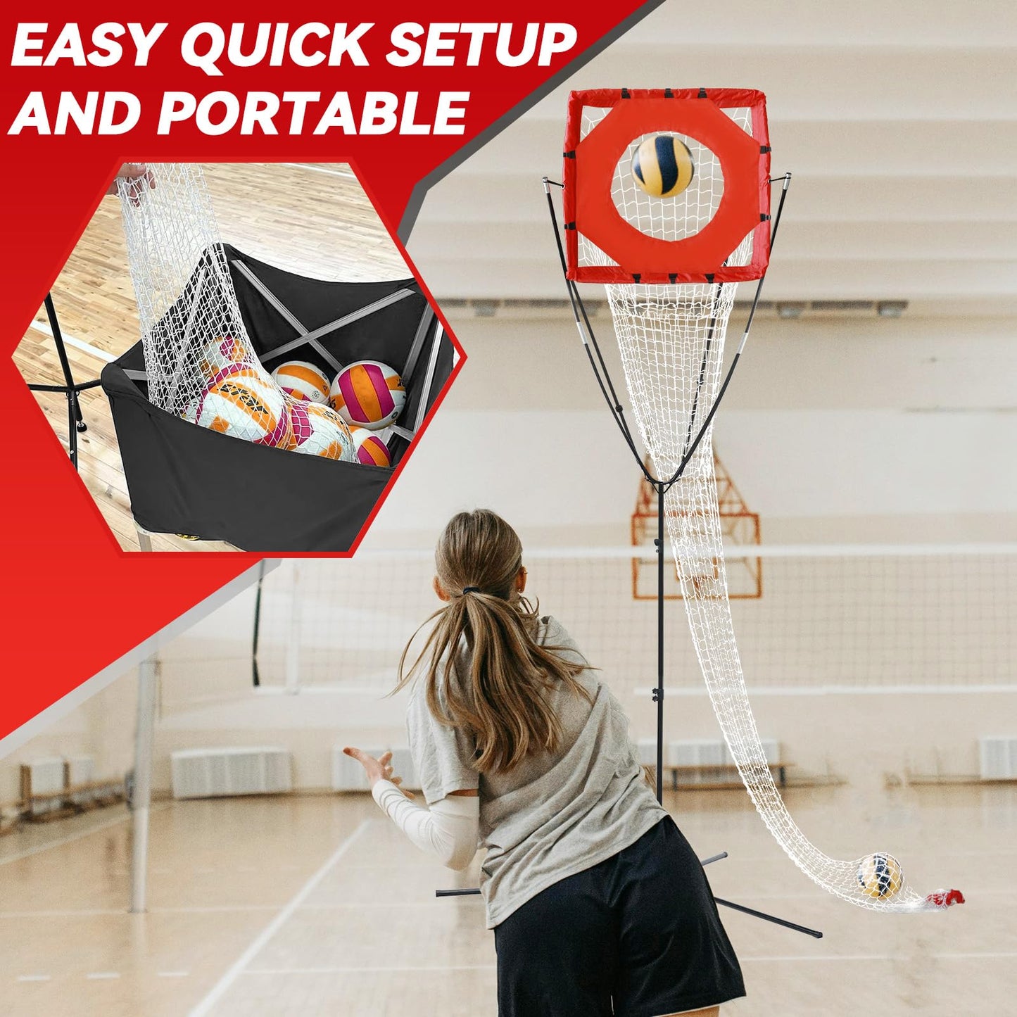 Bearwill Volleyball Setter Trainer Net, Volleyball Training Equipment Adjustable Angle Height 8-13 FT Setter Net, Indoor Outdoor Volleyball Practice Net System for Serving, Spiking and Setting