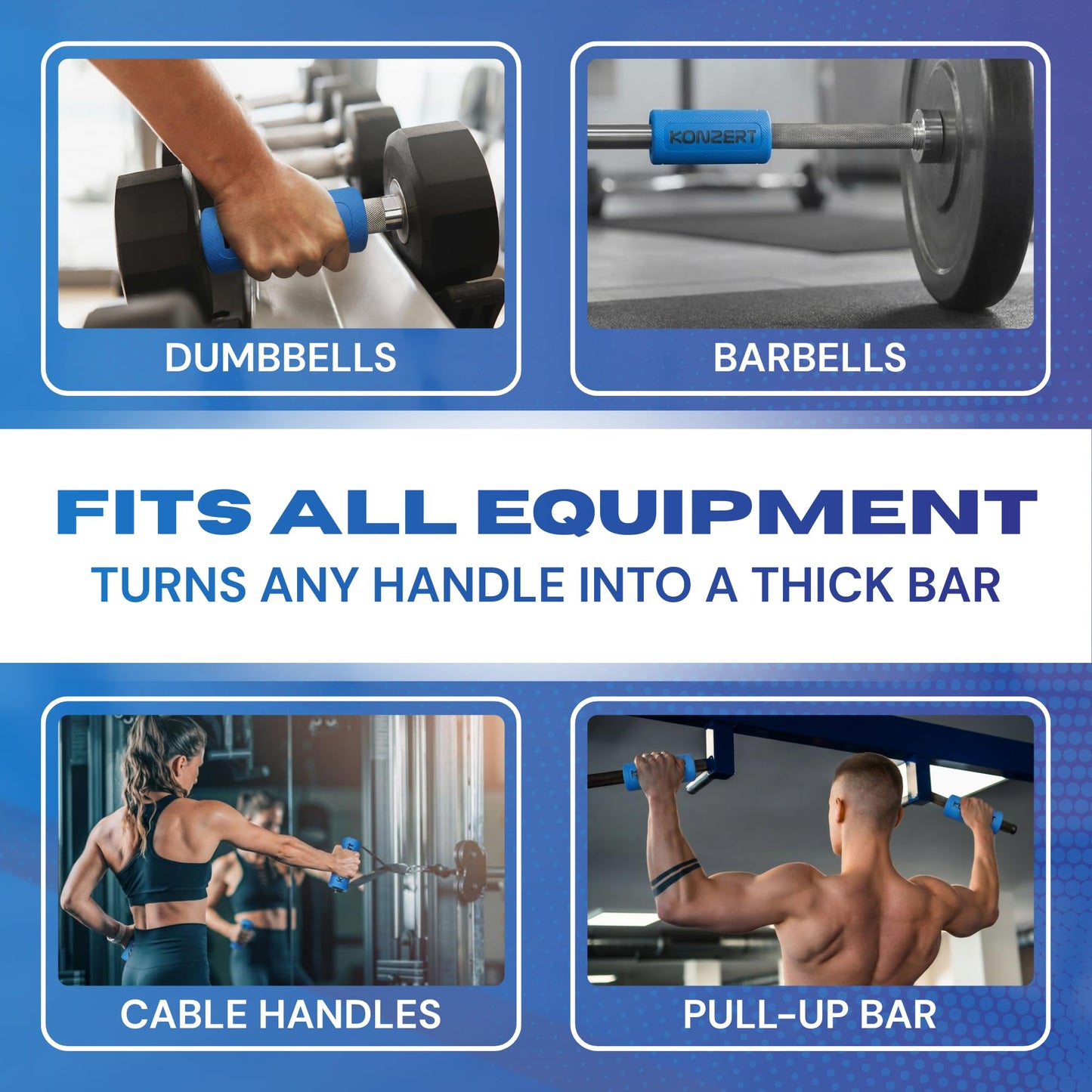 Konzert 2.25 Inch Diameter Thick Grips - Increase Handle Diameter Of Dumbbell, Barbell, Pull Up Bar & Cable Handle for Arm Strength And Enhanced Muscle Activation