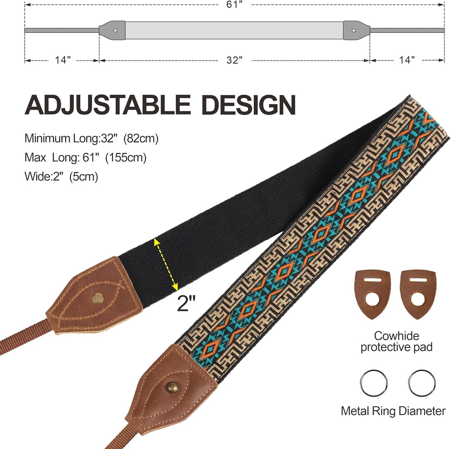 2" Padwa Lifestyle Wide Classic Crazy Horse Art Cowhide Head Cotton Camera Straps for Photographers