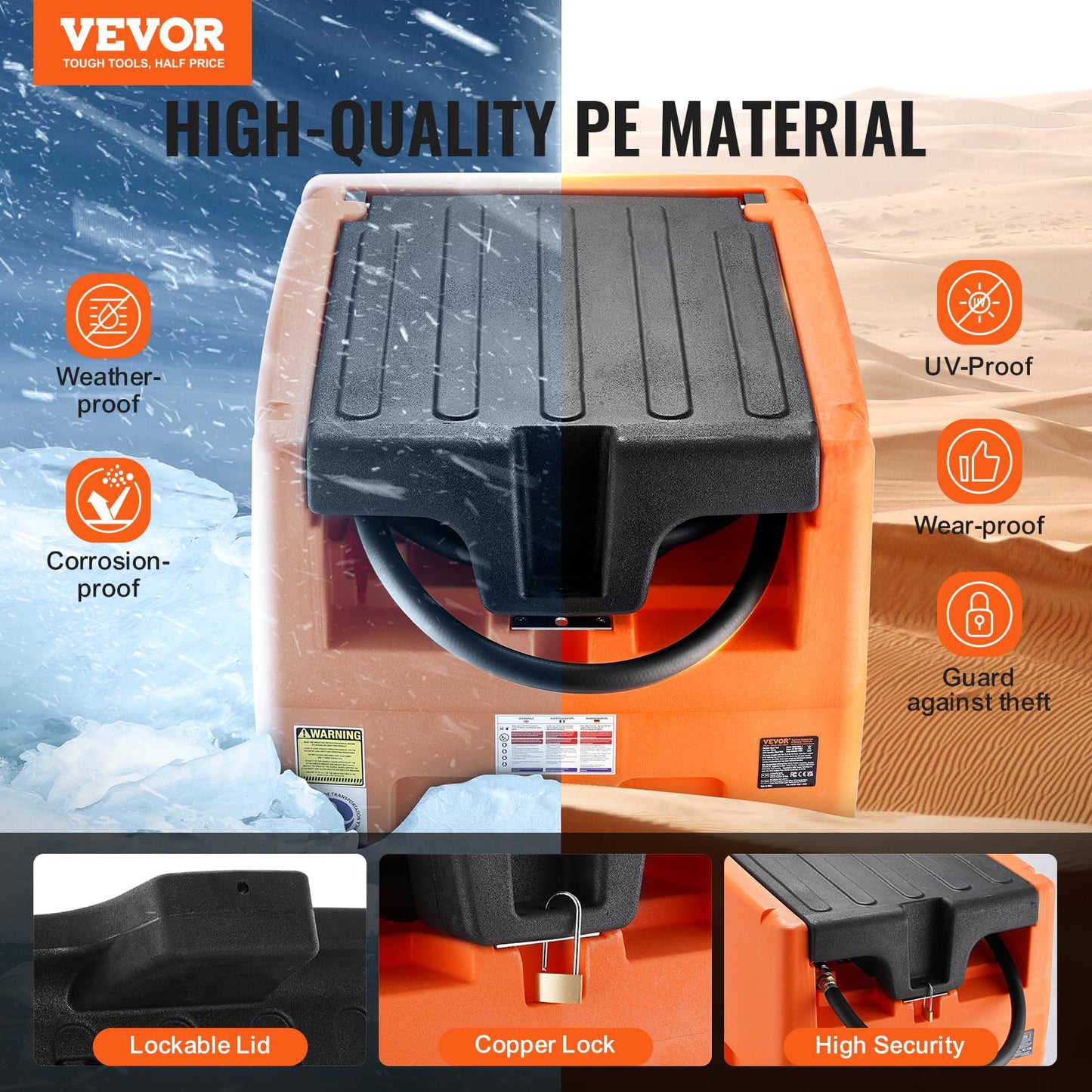 VEVOR Portable Diesel Tank, 48 Gallon, 10.6GPM Flow Rate, Diesel Fuel with 12V Electric Transfer Pump, 13.1 ft Hose, Auto Fueling Nozzle, Transfer Tank for Easy Fuel Transportation, Orange