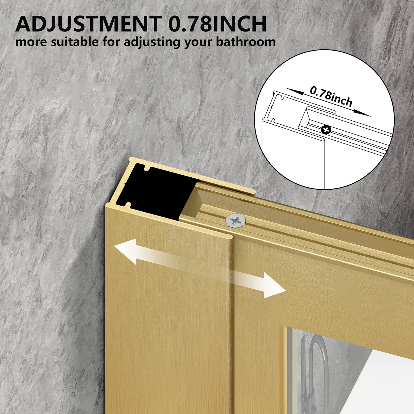 Bathroom Fixed Glass Shower Wall Panels, 34 in W x 74 in H Framed Tempered Shower Glass Panel for Open Walk-in Bathroom and Bathtub, Clear Glass Shower Panel with Matte Brushed Gold Finish