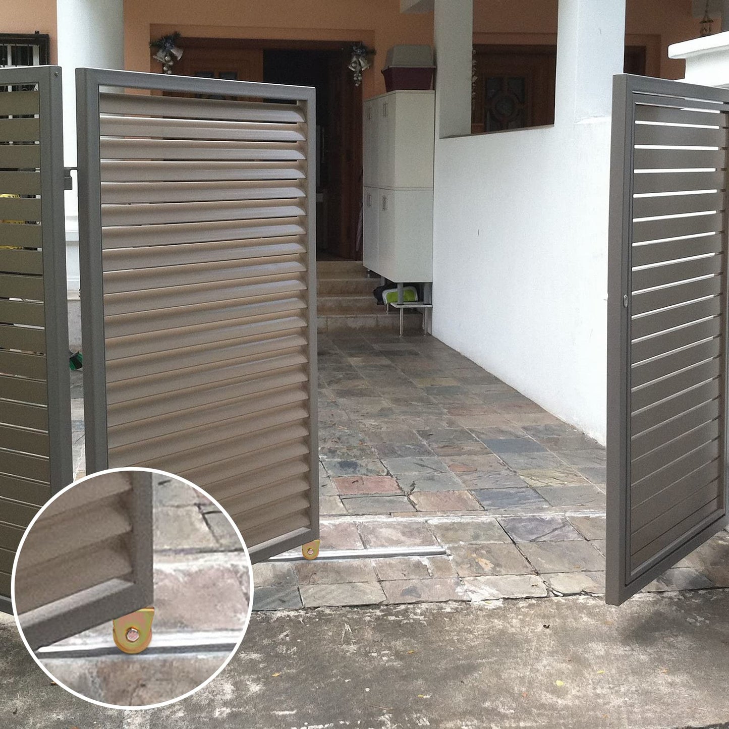 Skelang 4 Pcs Sliding Gate Wheels, 2.5" V Groove Caster with 360-Degree Rotational Stem, Gate Track Roller for Foldable Sliding Gate, Total Load Capacity 2640Lbs