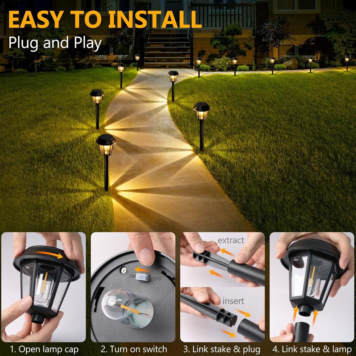 Priddop Solar Pathway Lights - 12 Pack Waterproof Outdoor Lighting | 3000K Warm White Bulbs for Garden & Driveway