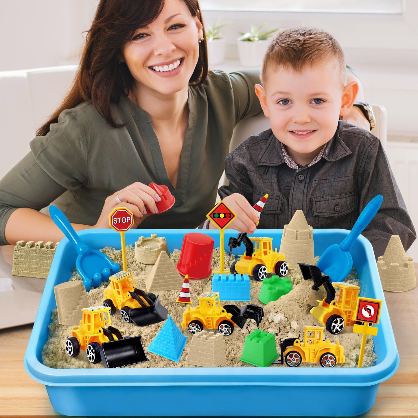 ESSENSON Sensory Bin, Construction Kit with Sensory Sand, Play Sand Pretend Play Beach Toy, Sandbox for Girls and Boys