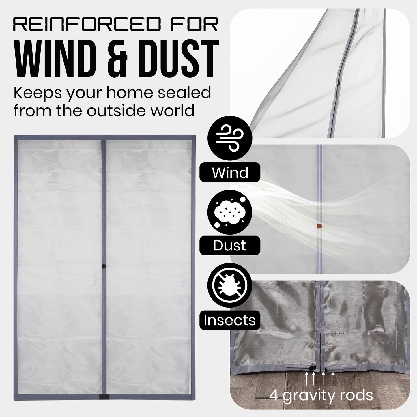 Privacy Magnetic Screen Door 36 x 82 Inch – Grey Heavy-Duty Mesh with Strong Magnets & Windproof Strips, Hands-Free Closure, Daytime Privacy, Pet & Kid Friendly, Easy Install for Front, Patio, Balcony