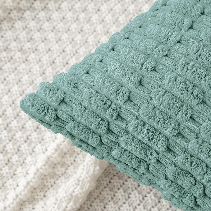 MIULEE Pack of 2 Corduroy Decorative Throw Pillow Covers 20x20 Inch Soft Boho Striped Pillow Covers Modern Farmhouse Home Decor for Summer Sofa Living Room Couch Bed Teal Green