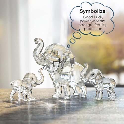 HDCRYSTALGIFTS Crystal Elephant Figurines Set - Lucky Glass Collectibles for Home Decor | 3.5'' Mother & 2'' Babies