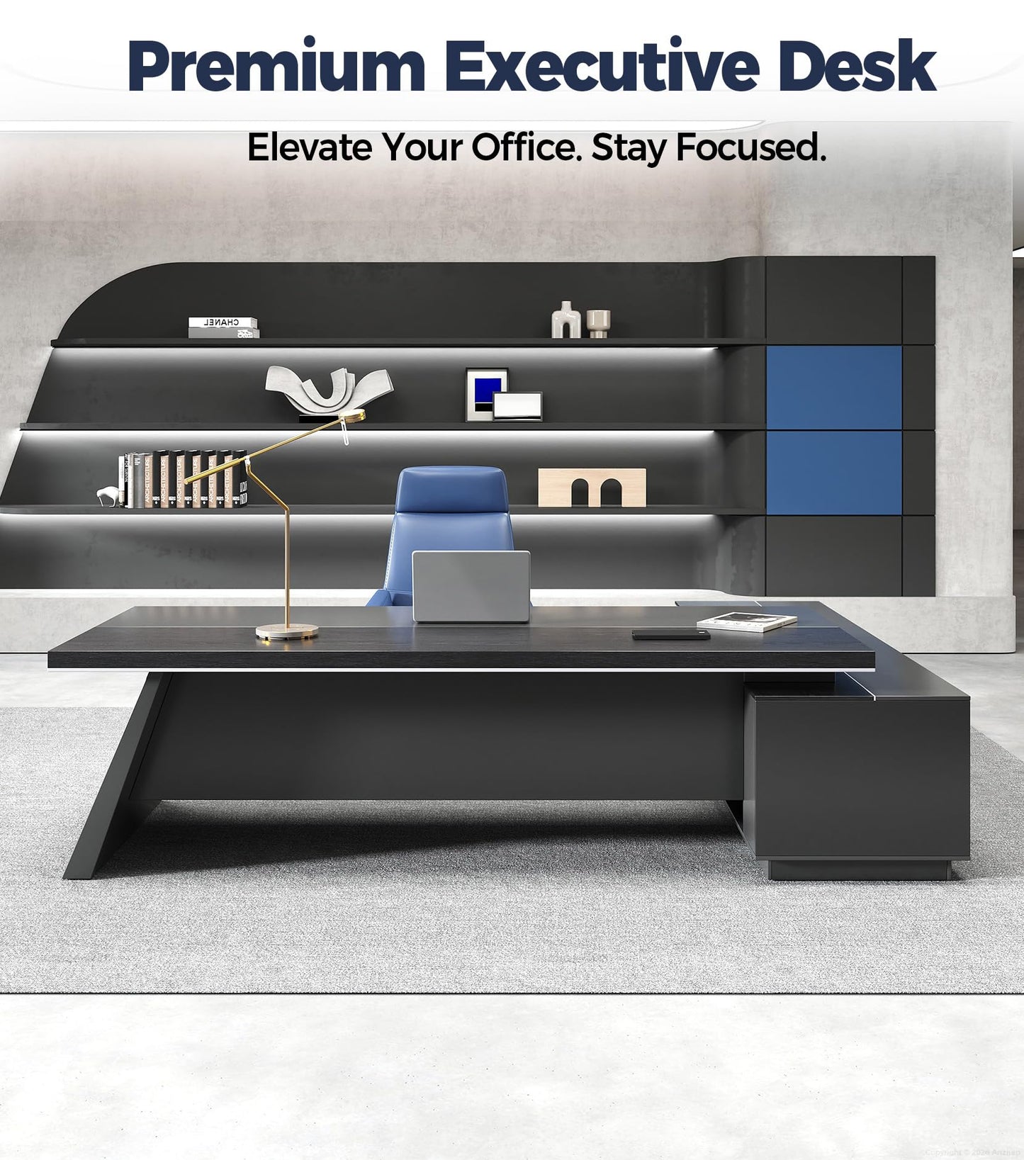 Anzhap 79" L-Shaped Executive Office Desk with Drawers, Enclosed Cabinet, Ventilated CPU Compartment, Built-in Outlets & USB Ports – Home Office Desk (Left Return, 79" L x 63" W x 30" H)