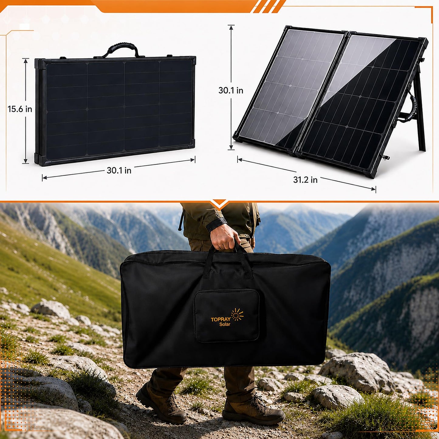 TOPRAY Solar 100W Portable Foldable Solar Panel Suitcase with 10A/12V MPPT Controller & 4-in-1 Adapter Cable, 25% High-Efficiency Solar Panel Charger for Portable Power Stations & 12V Batteries