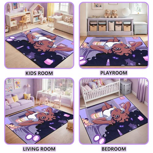 FJKJHKGJ Black Girl Area Rug for Bedroom African Black Girls Floor Rugs for Living Room Playroom Cartoon Art Home Decor Soft Yoga Mats for Women Afro Purple 47" x 31" (2.7 x 3 Feet)
