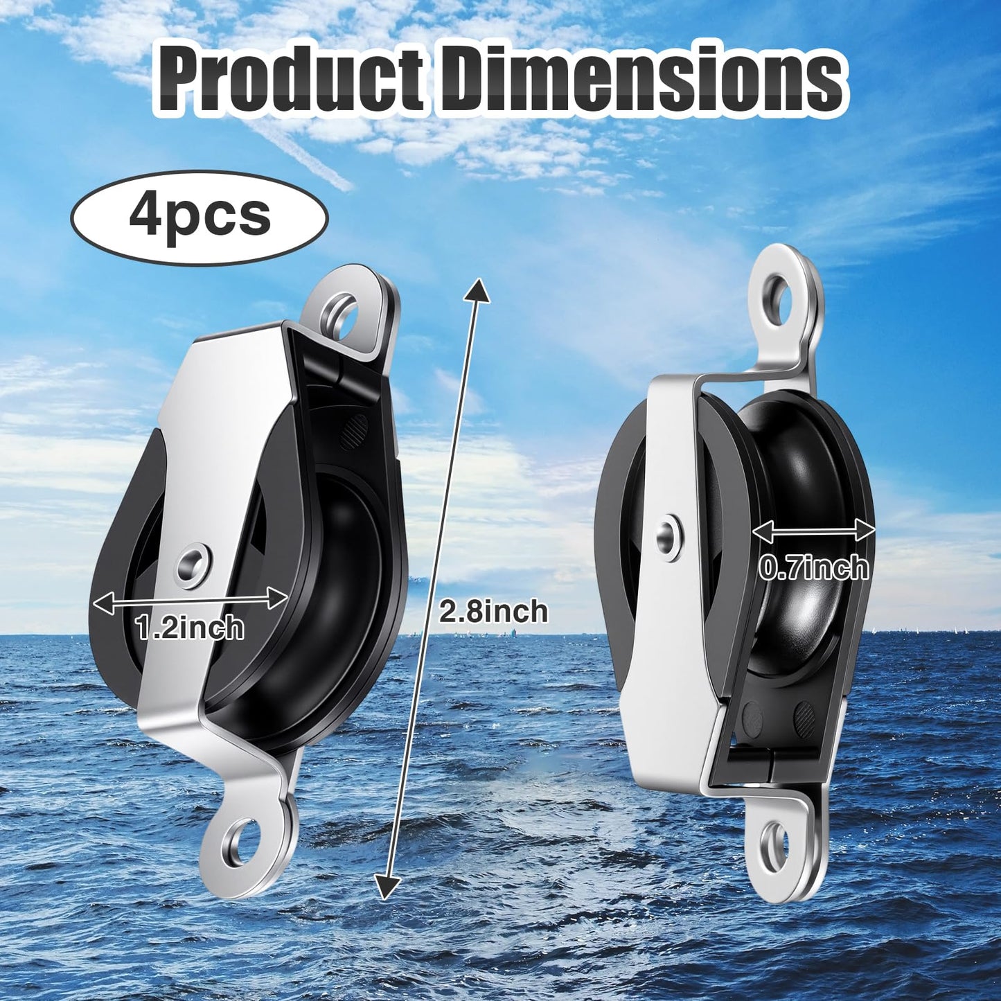 Otoolling 4 Pcs 30mm Sailing Cheek Block Marine 316 Stainless Steel Nylon Block, Universal Single Head Pulley, Rope Pulley, Nylon Sheave, Rope Runner Boat Accessories