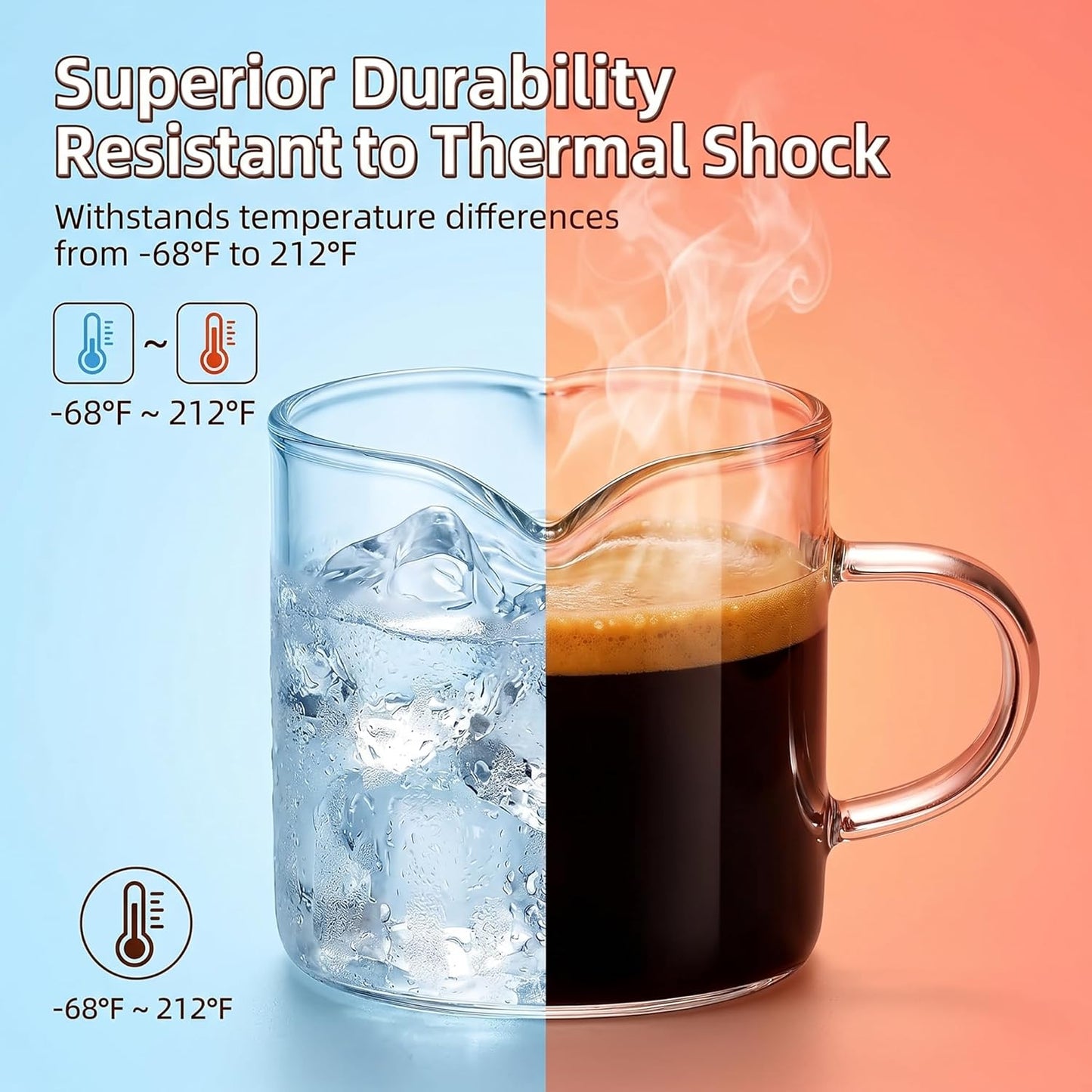 Skiennix Espresso Cups Set of 2 - Double Spout Clear Glass Shot Glasses with Handle | Perfect for Coffee & Desserts
