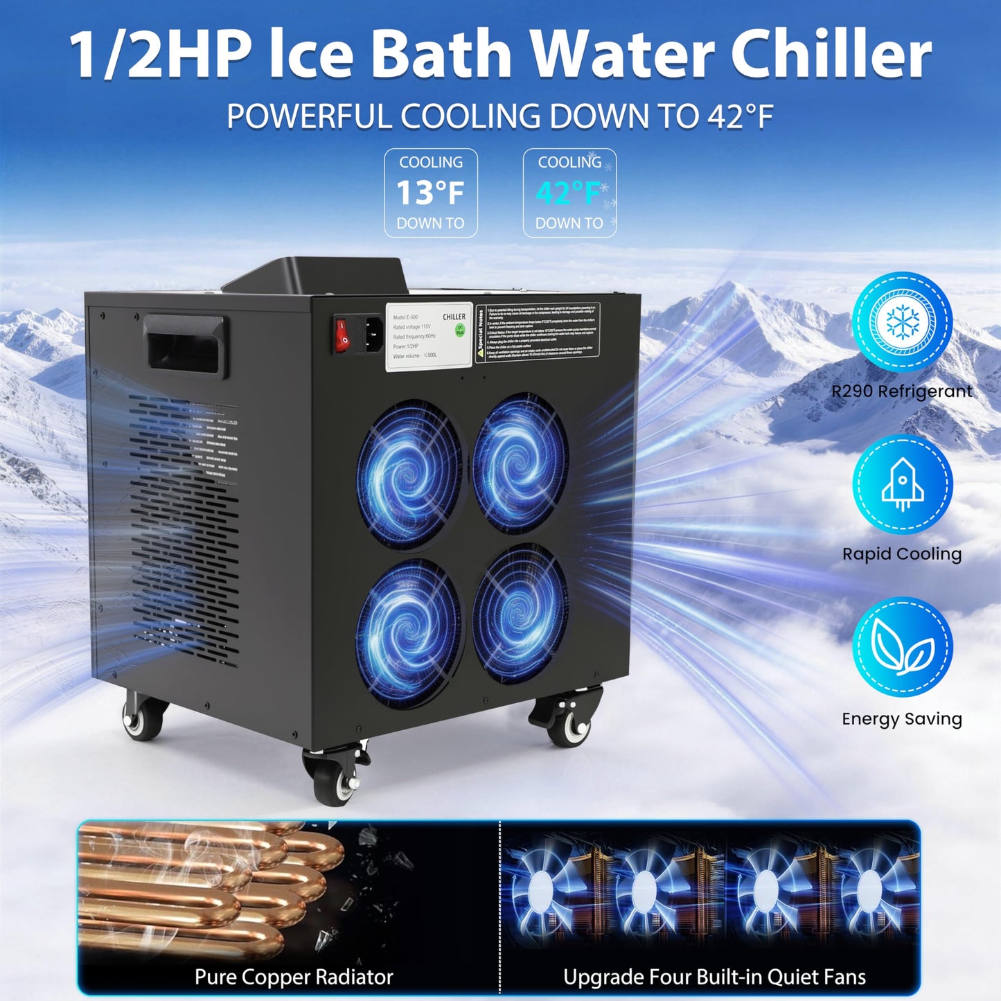 Upgraded 1/2 HP Cold Plunge Chiller, Professional Ice Bath Water Chiller for Cold Plunge Tubs, Built-in Filter & Pump, Insulated Hoses, Powerful Cooling for Cold Therapy Recovery & Home Use (1/2 HP)