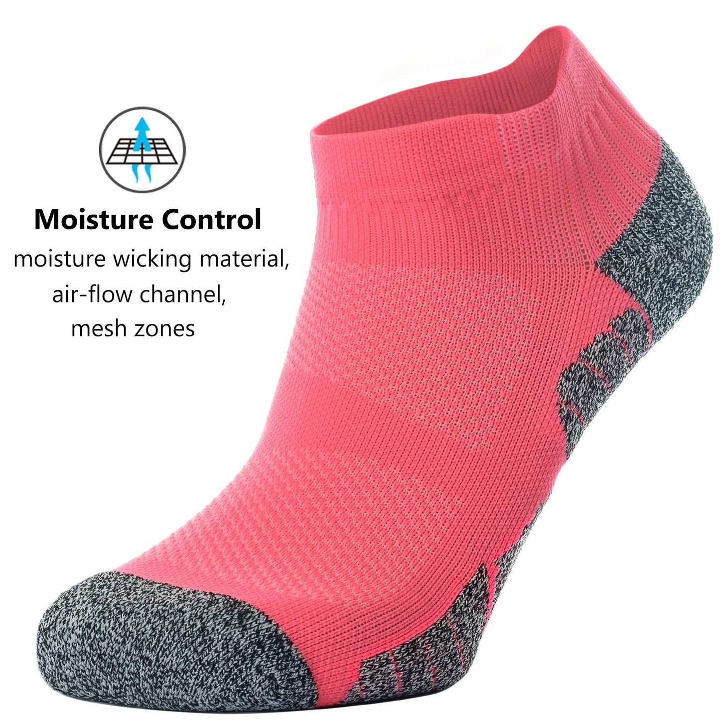 CWVLC Unisex Cushioned Compression Athletic Ankle Socks Multipack, 6-pairs Charcoal Watermelon White, S (5-7 W US/ 3.5-5.5 M US)