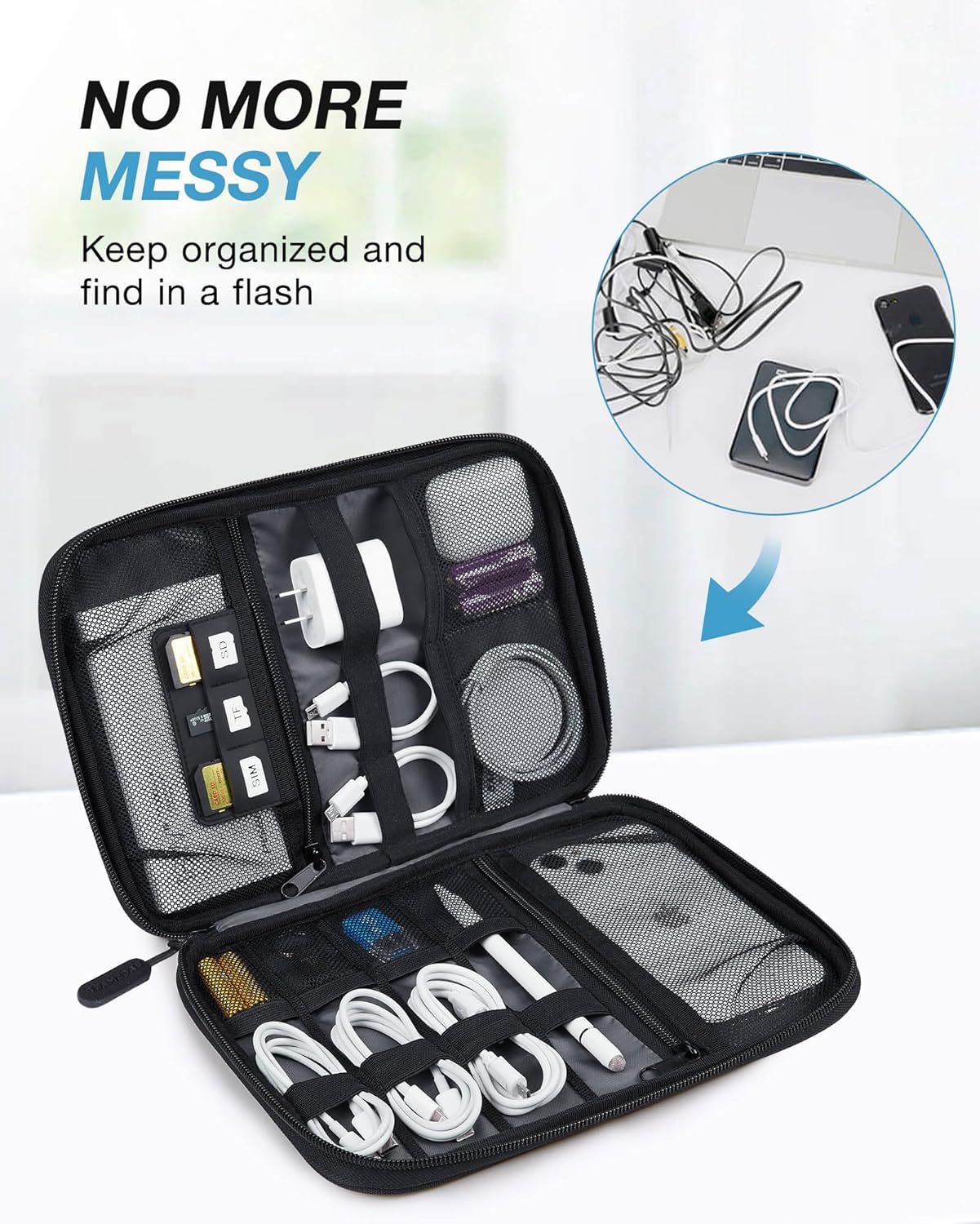 BAGSMART Large Electronics Travel Organizer Case, Tech Accessories Cord Storage Bag for Phone, Power Bank, SD Card