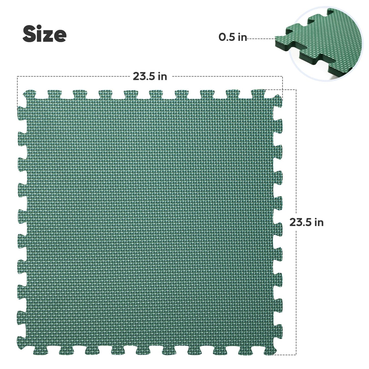 Home Gym Mat, Puzzle Exercise Mat, EVA Interlocking Foam Floor Tiles for Home Workout Equipment and Kids' Play Areas - Blue, 24 in x 24 in x ½ in - (Green, 12 Pack (48 SQ FT))
