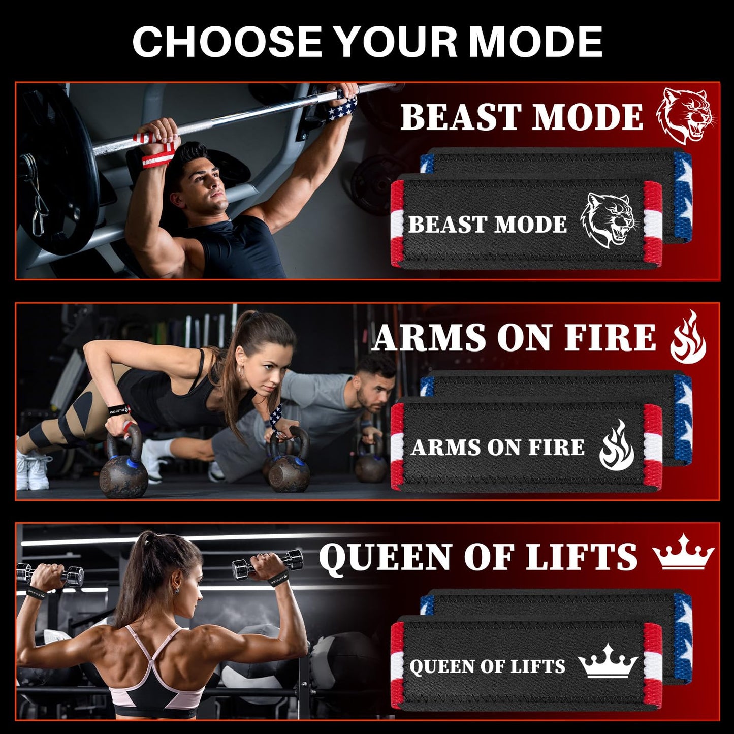 TECEUM Lifting Wrist Straps with Neoprene Padding Support – US Flag – Queen of Lifts – Heavy Duty Wrist Workout Straps For Men and Women – Ideal for Powerlifting, Strength Training, Bodybuilding