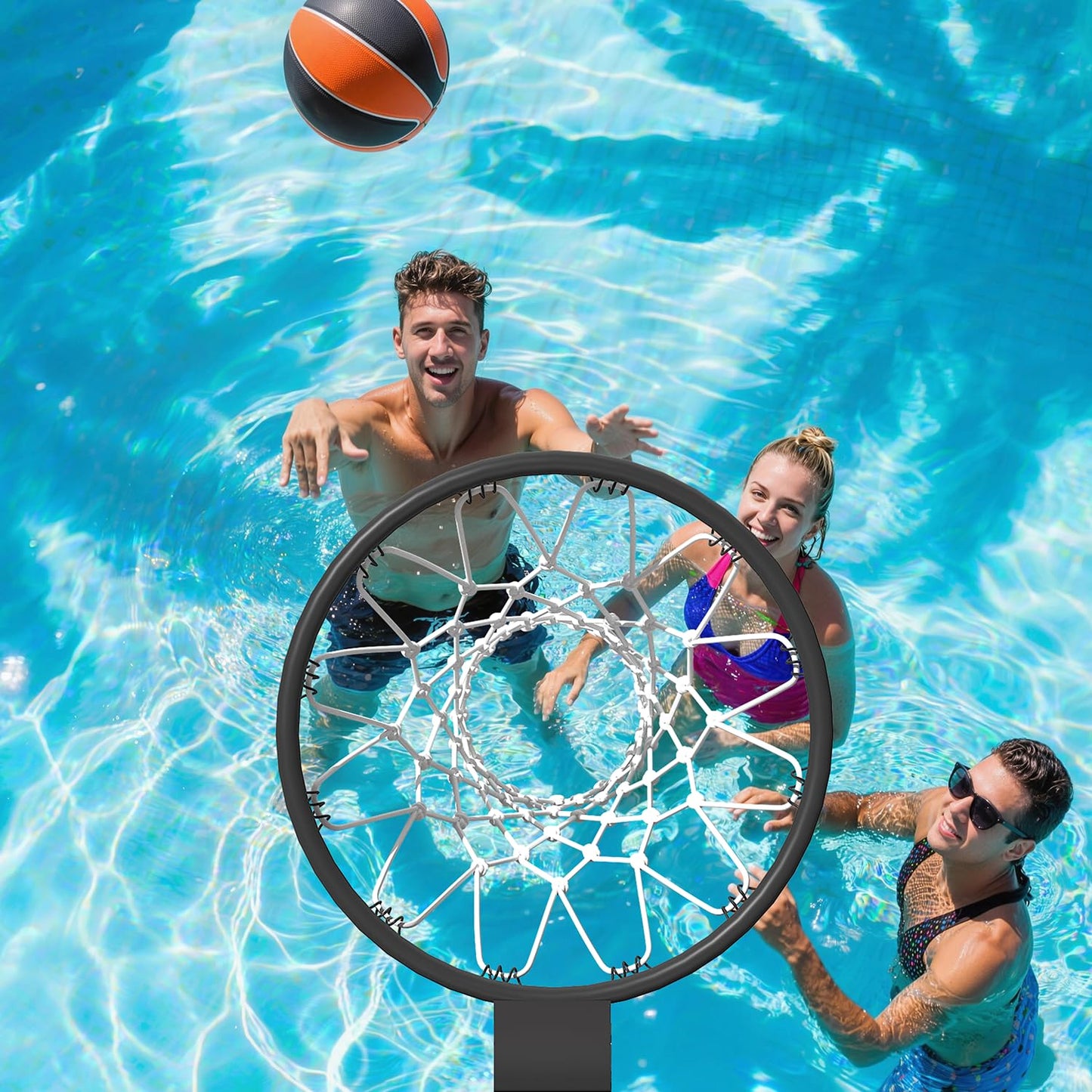 Danrelax 32“x23” Pool Basketball Hoop, 3.1FT-4.1FT Height Adjustable Poolside Basketball Hoop,Include Air Pump,Basketball, Made for Teens, Adults, Black