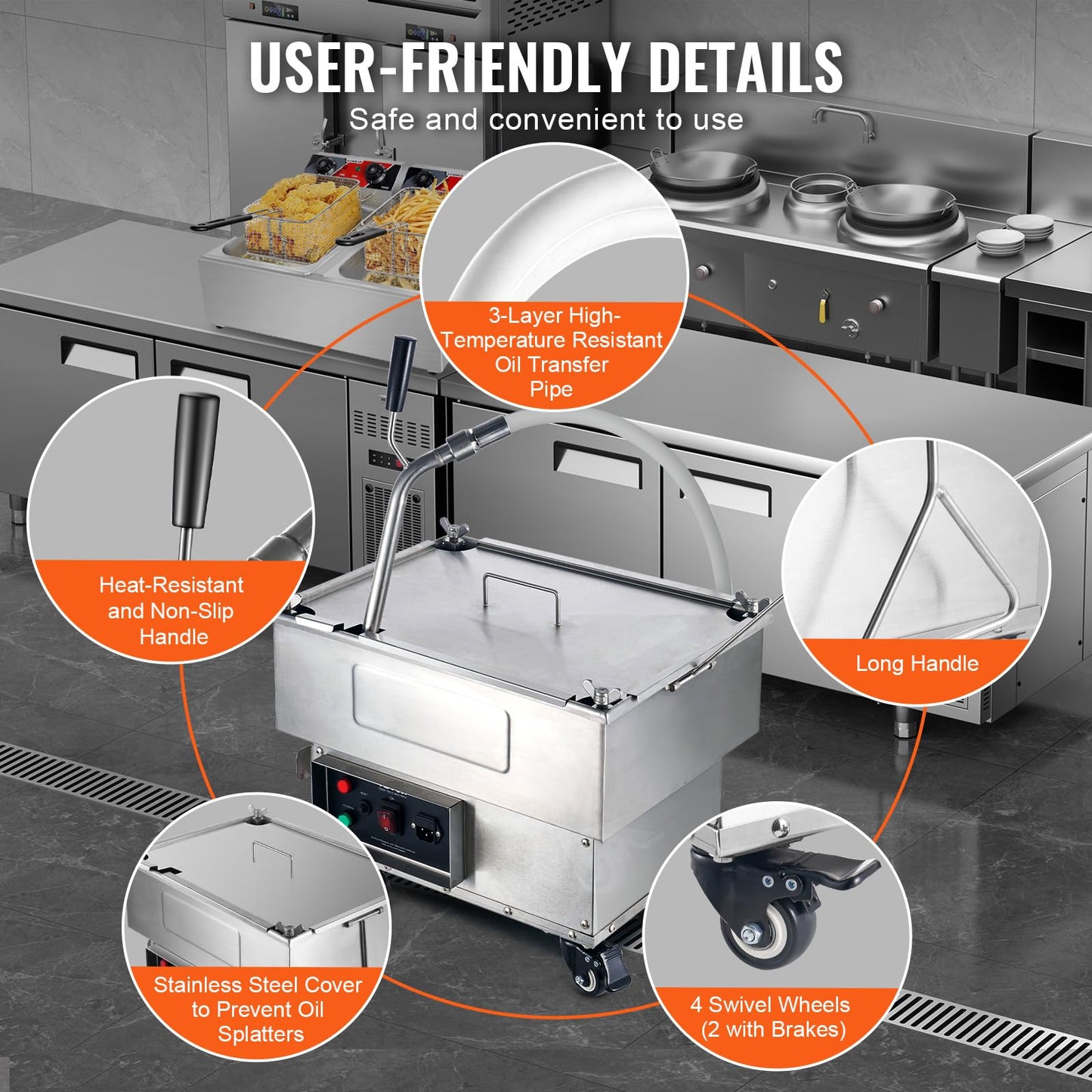 VEVOR Deep Fryer Filter 18 L/44 LBS/5.8 Gal, Frying Oil Filter System Machine 300W, Deep Fryer Oil Filter 10 L/min, Cooking Oil Filter Pump & Oil Hose, Mobile Fryer Filter 110V Kitchen Restaurant