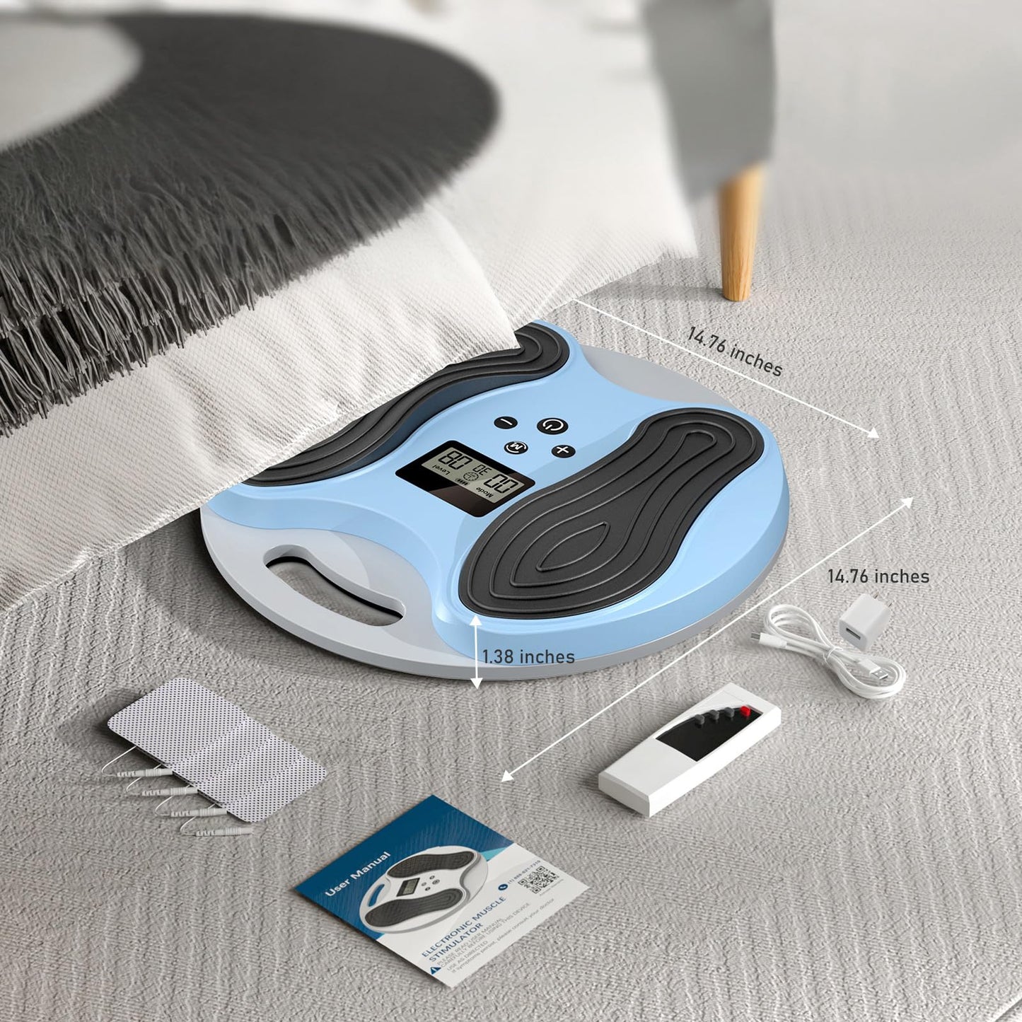 EULEYAW EMS & TENS Foot Massager for Neuropathy, NMES Foot Stimulator with 10 Modes 20 Levels, LCD Display, Timer, Remote Control, Muscle Stimulator with 4 Gel Pads for Foot Leg Pain Relief