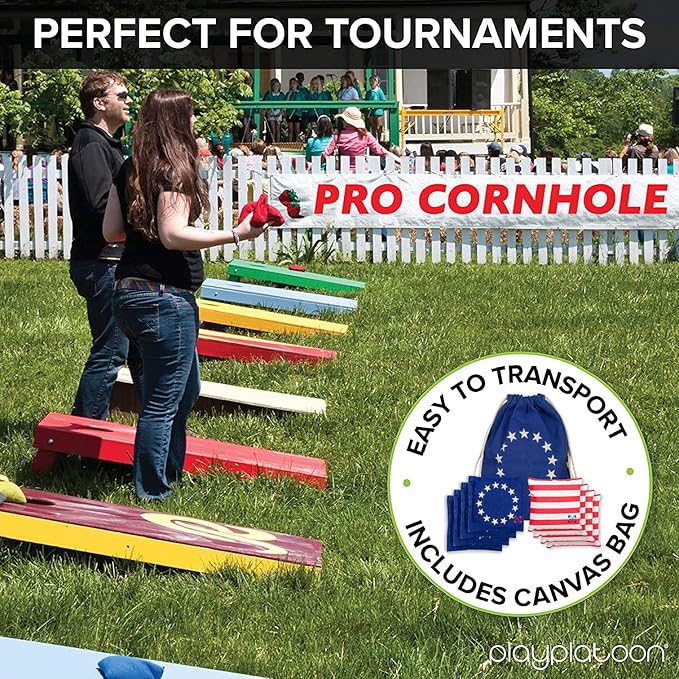 Professional Cornhole Bags - Set of 8 Regulation All Weather Double Sided - Sticky Side/Slick Side Bean Bags for Pro Corn Hole Game