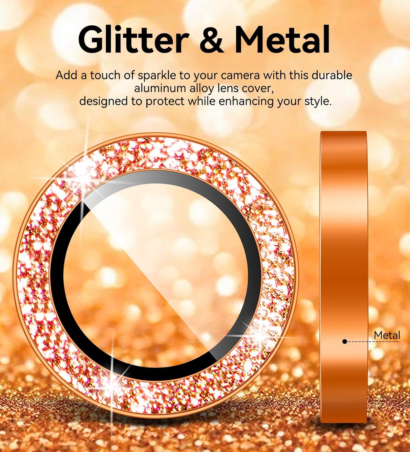 17 17 17pro 9H Matekxy for iPhone Pro / iPhone Pro Max Camera Lens Protector Glitter - for promax Cute Girly Metal