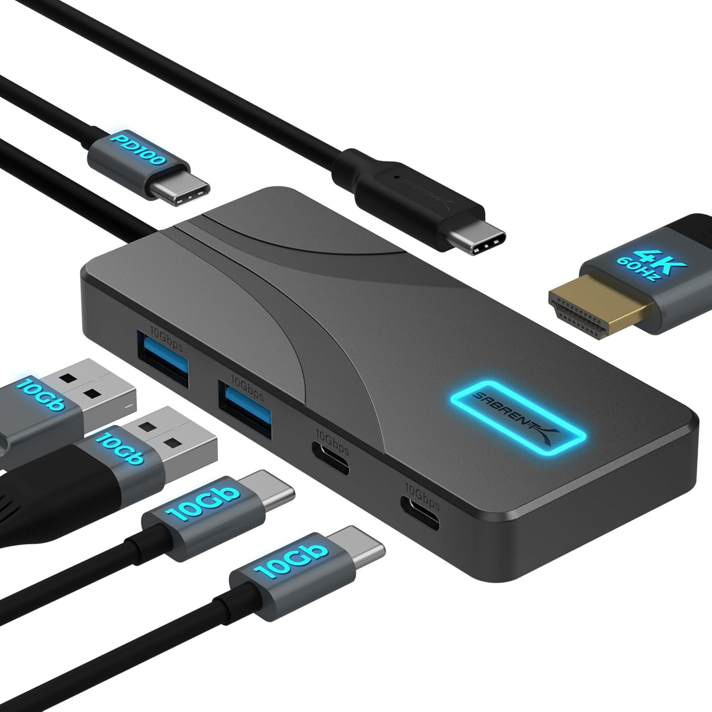 SABRENT 5-in-1 10Gbps 4K 100W 80W (HB-TG5P) USB C Hub Docking Station, USB-A & USB-C Ports, HDMI Output, PD Input