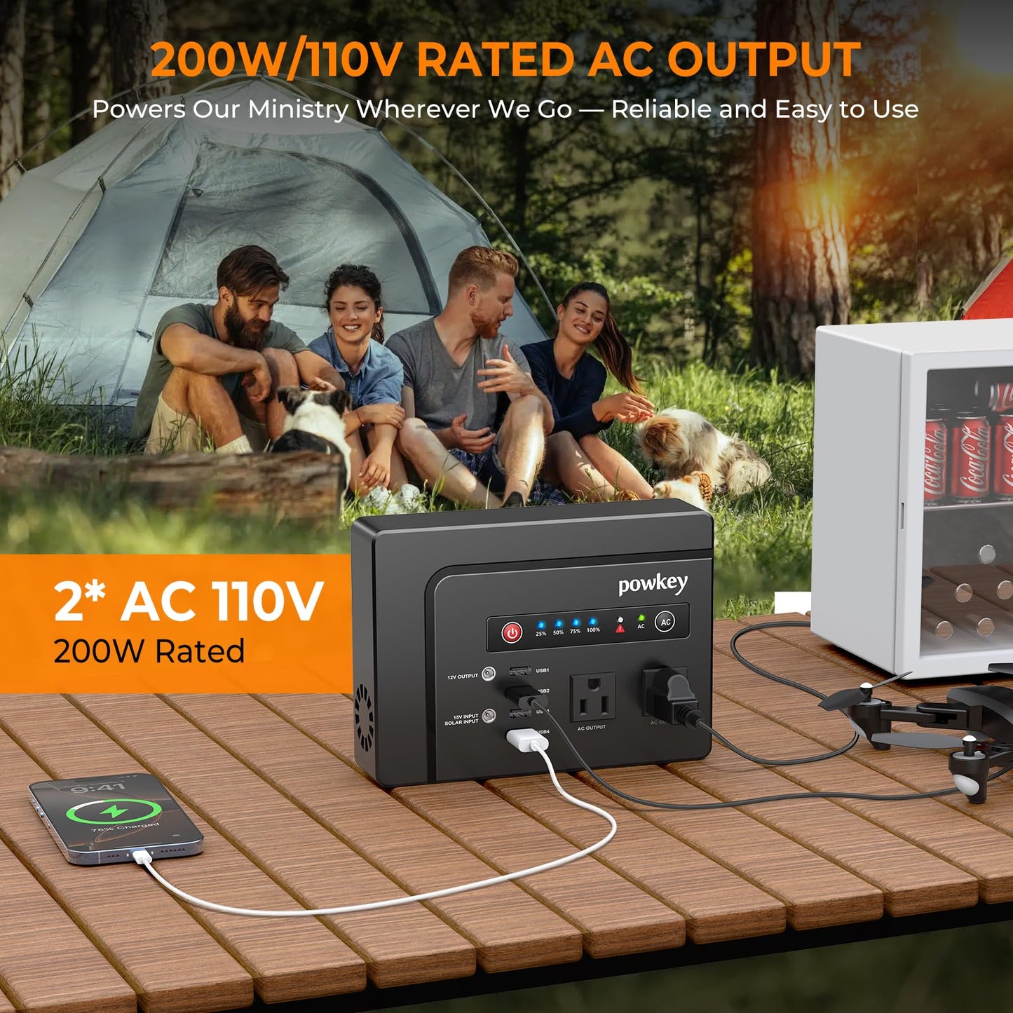 powkey Solar Powered Generator, 200W Portable Power Station with Solar Panels 40W, 146Wh Power Bank with 2 AC Outlet 110V Pure Sine Wave for Outdoor Camping Emergency Home
