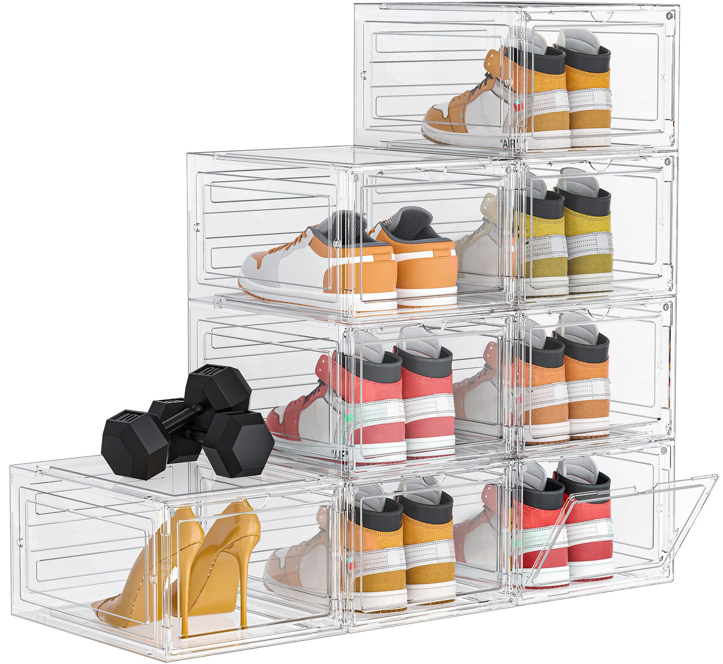HOMIDEC Shoe Storage, 8 Pack Shoe Organizer Clear Hard Plastic Shoe Box, Shoe Boxes Clear Plastic Stackable, Shoe Boxes with Lids for Size 13