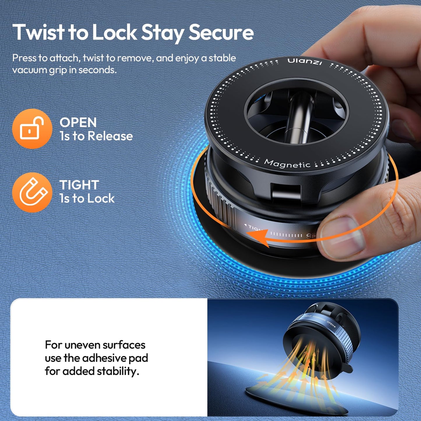 ULANZI Vacuum Suction Cup Phone Mount, 360° Rotatable Magnetic Phone Holder with Adhesive Pad, ≥14N Magnet for Car Kitchen Gym, Car Truck Accessories for iPhone 17 16 Vehicle Mounts