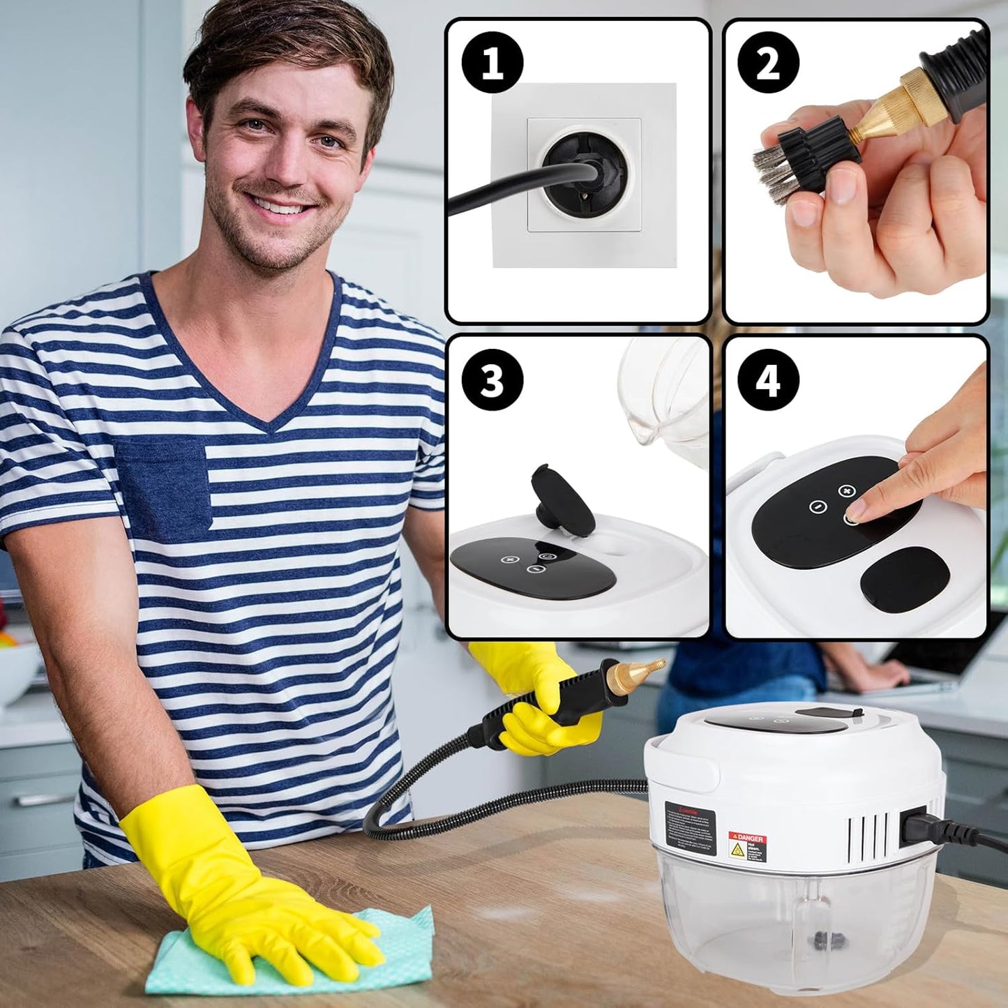 Skiennix Steam Cleaner - 6-Level Handheld Steamer with 10s Heat-Up & 1.5L Tank for Home & Car Detailing