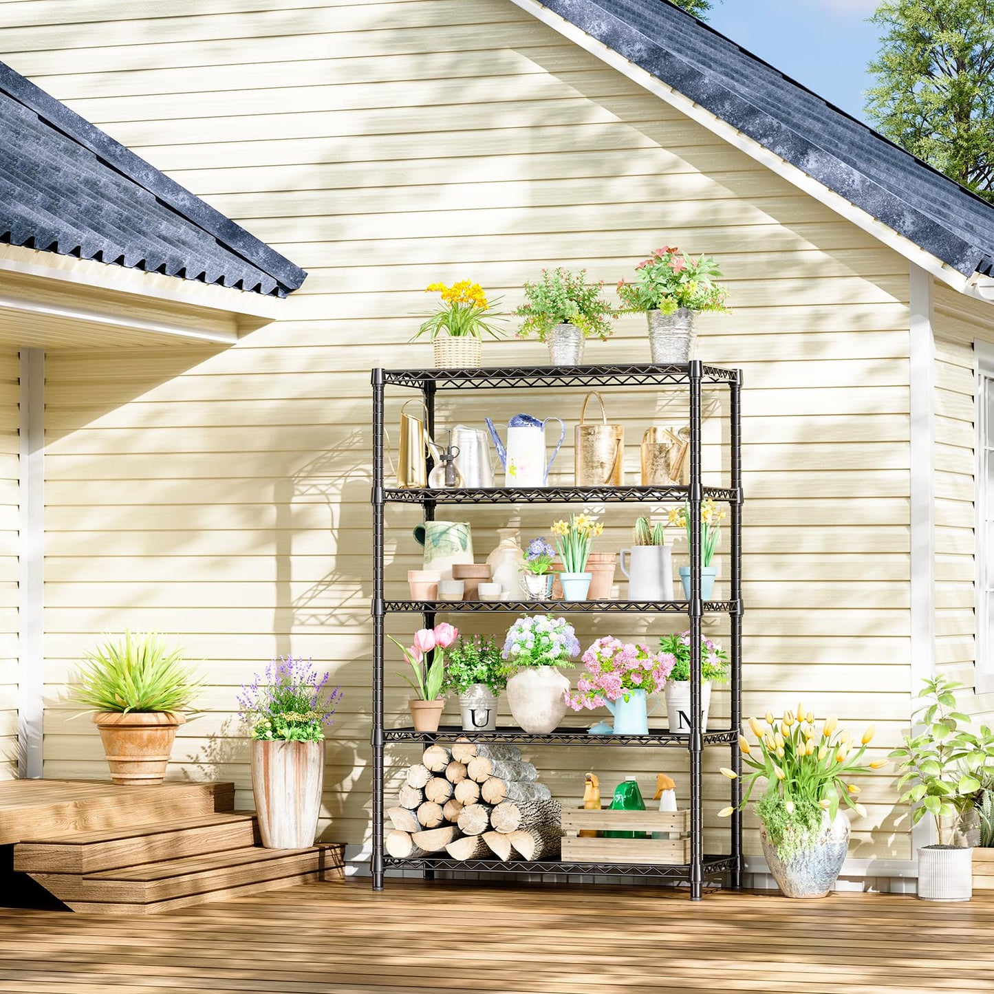 IZEUK 5-Tier Heavy Duty Metal Storage Shelving Unit (Black, 17.7" D x 47.2" W x 72.3" H, 1750 lbs Capacity), Adjustable Steel Wire Rack Shelf Organizer for Garage, Kitchen, Basement, Laundry, Office