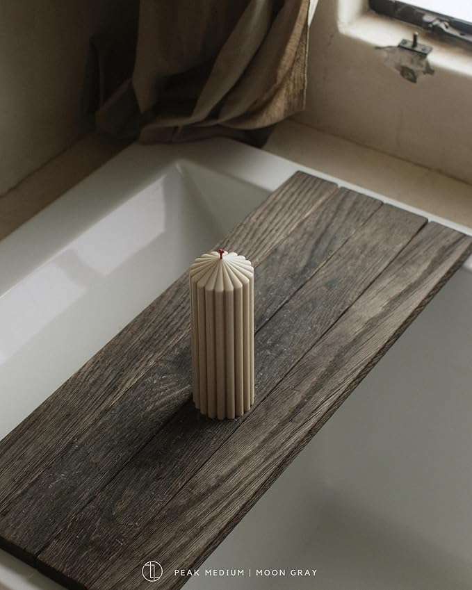 LAWA Ribbed Peak Pillar Candle - Large Beautiful Handmade Pillar Scented Soy Wax Candle Elegant Bubble Aesthetic Candle Housewarming Gift Home Room Shelf Decor Idea (Medium, Moon Gray)