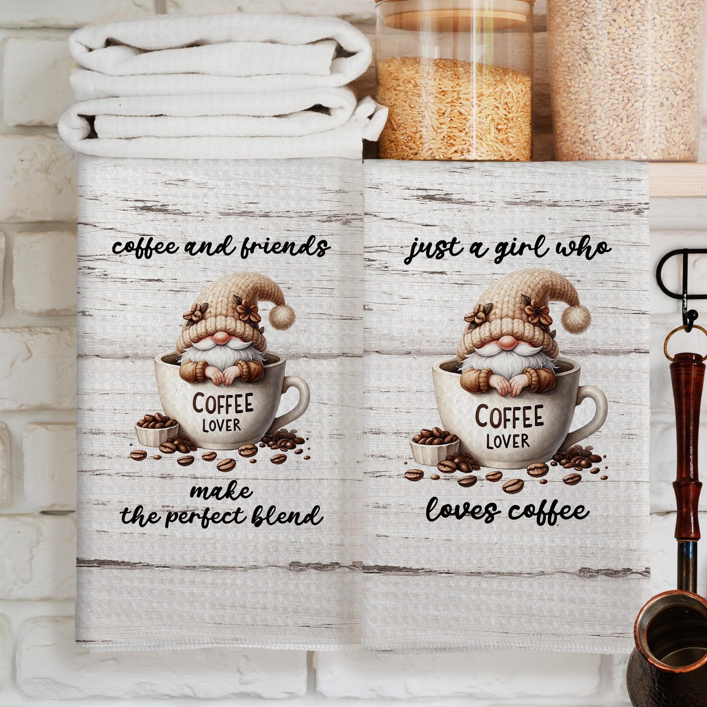 CUANFDDSF Coffee Gnomes Coffee Bar Decor Kitchen Towels Set of 2, Coffee Lover Gifts for Women Girls, Bar Accessories Decoration Tea Towels Kitchen Hand Towels 16x24 Inch