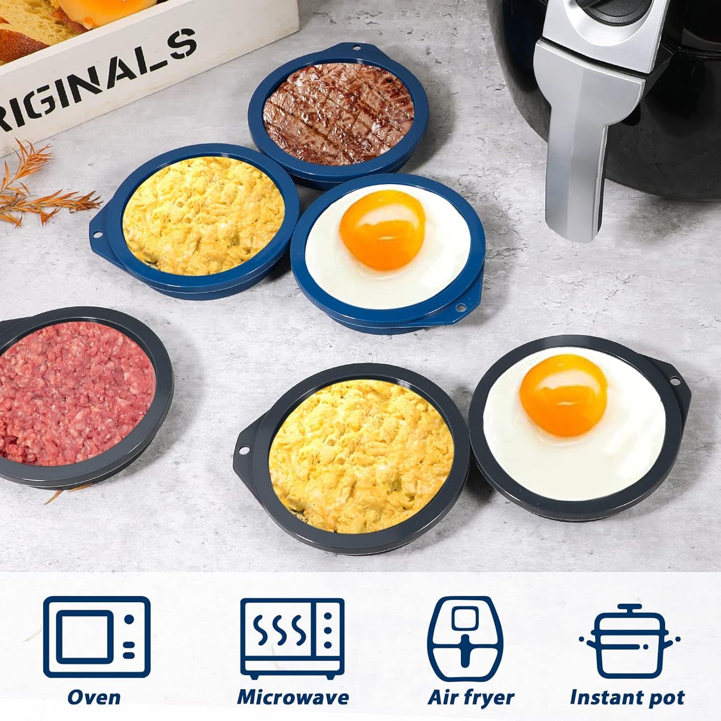 Webake 4-Inch Silicone Egg Mold - Nonstick Mini Pancake & Muffin Top Pan, BPA Free, Set of 6
