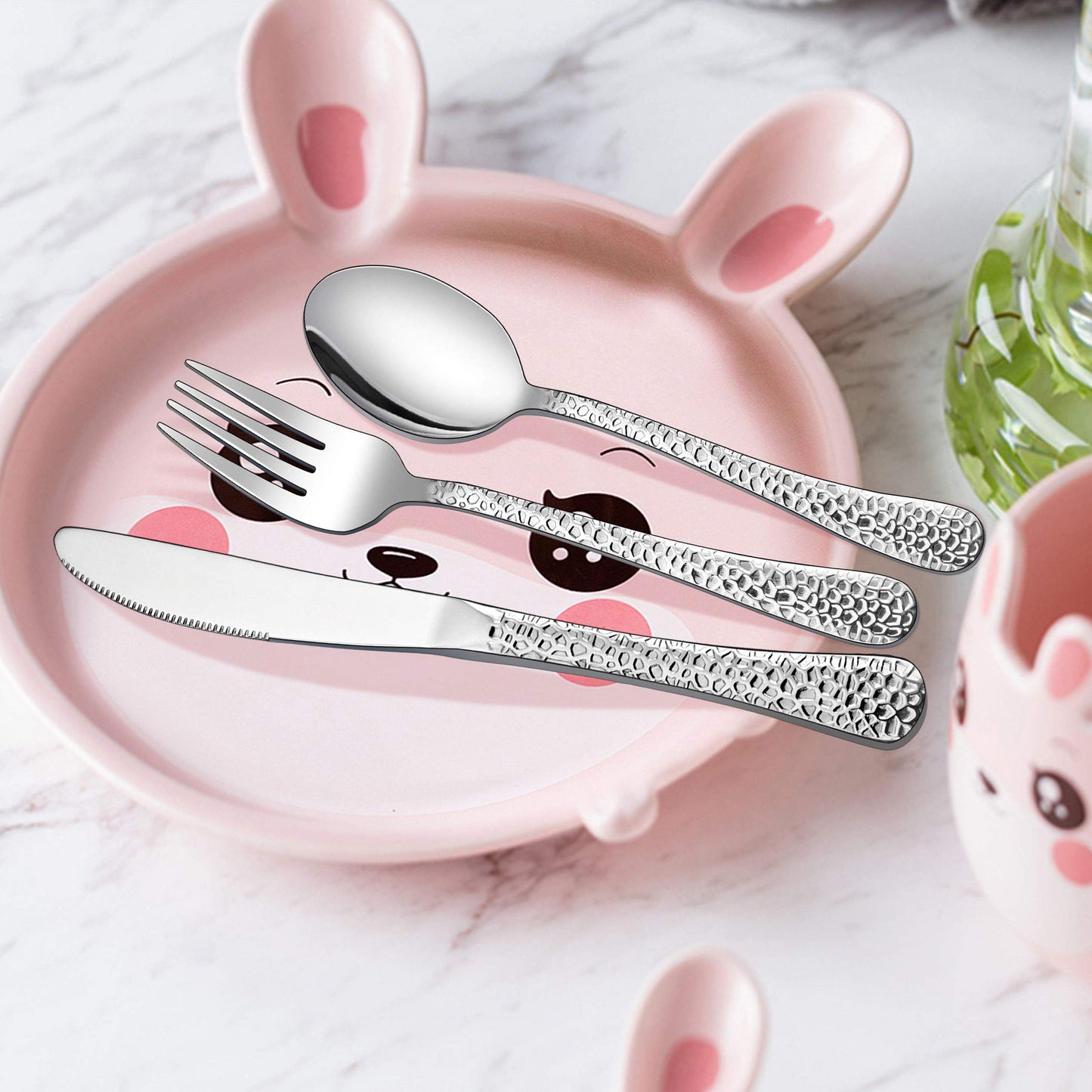 LIANYU 12-Piece Kids Utensils Silverware Set, Stainless Steel Toddler Hammered Flatware Cutlery, Children Tableware Includes Knives Forks Spoons, Dishwasher Safe