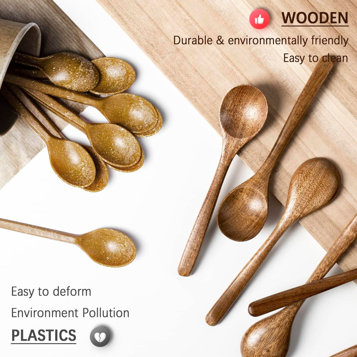 Hefild 7 PCS Wooden Spoons for Eating, 7 inch Wooden Honey Spoons for Tea, Wood Teaspoons for Stirring Coffee, Acacia Wood Table Spoon for Cooking, Small Serving Spoon for Soup, Desserts & Cereal