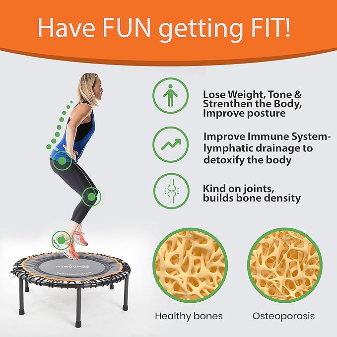 MXL FIT Bounce PRO Bungee Rebounder - Premium Indoor Mini Trampoline for Adults and Kids, Silent Low-Impact Bounce, Half-Folding with Foldable Steel Legs & Carry Bag