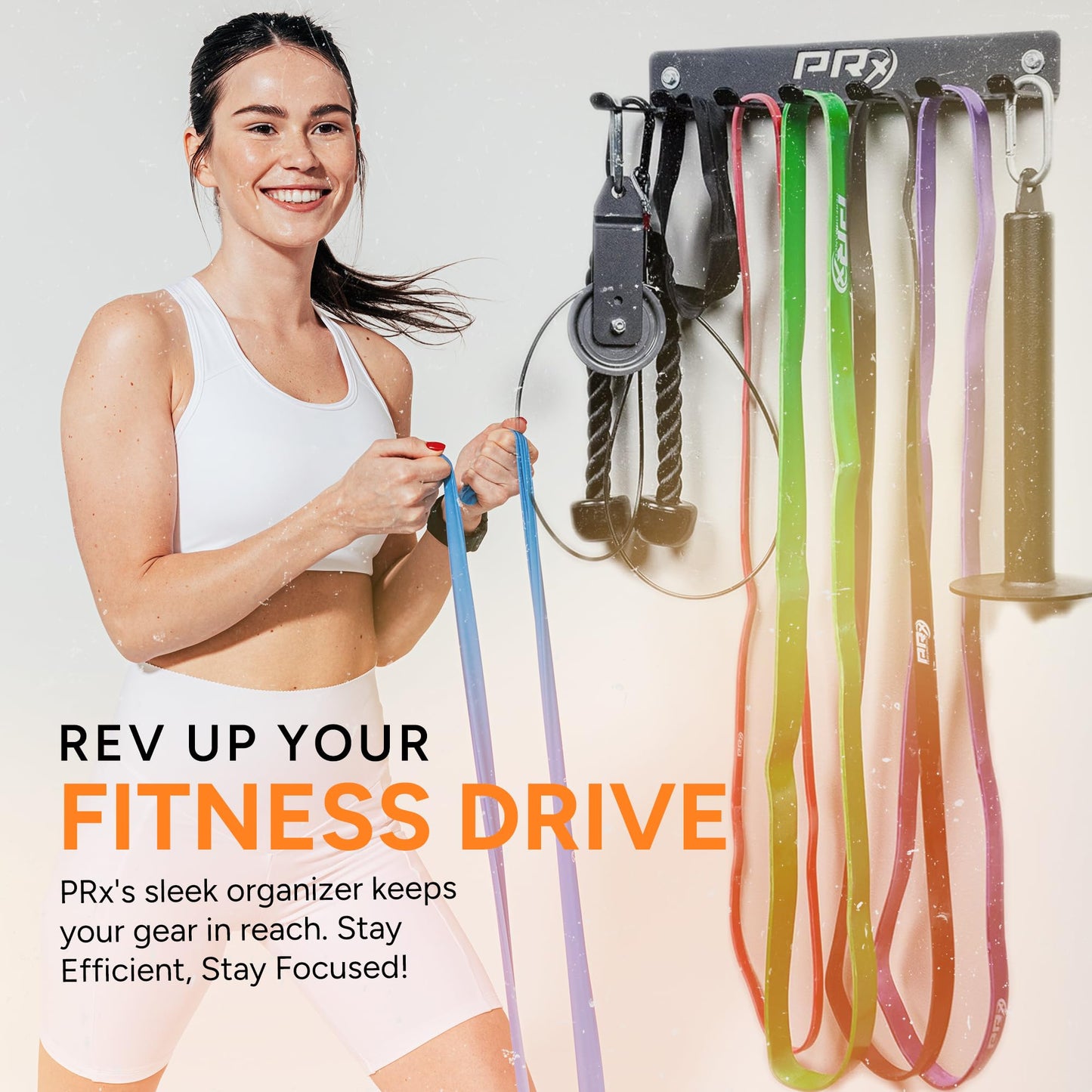 PRx Performance Wall-Mounted Gym Rack Organizer – Heavy-Duty Fitness Equipment Storage for Resistance Bands, Jump Ropes & Lifting Belts– Space-Saving 7 Hook Shelf, Made in USA – Compact Design - Black