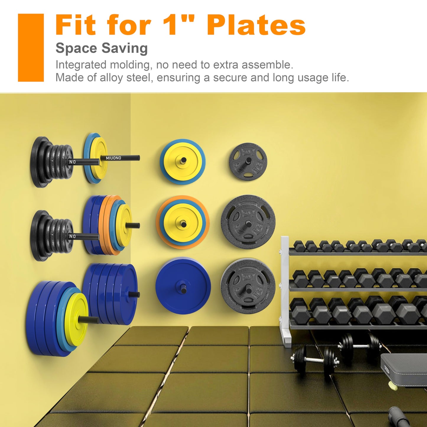 MIUONO Weight Plate Rack, Wall Mount Weight Plate Holder for 1" Plates, 5 Pack Weight Storage Racks Home Gym Organizer