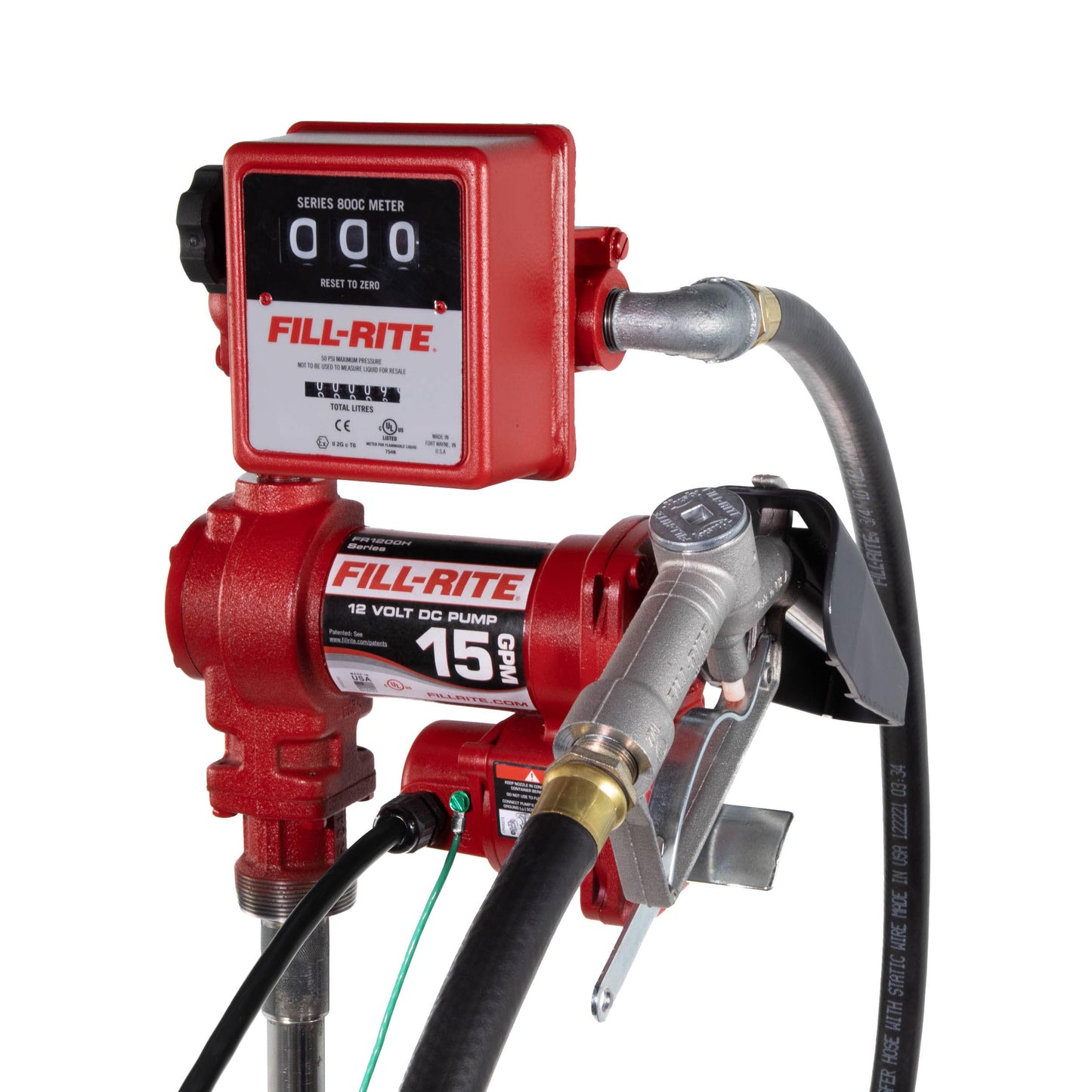 Fill-Rite FR1211HL 12V 15 GPM Fuel Transfer Pump with Standard Mechanical Meter Package, Liters | Gasoline, Diesel, Kerosene, Ethanol & Methanol Blends & Biodiesel