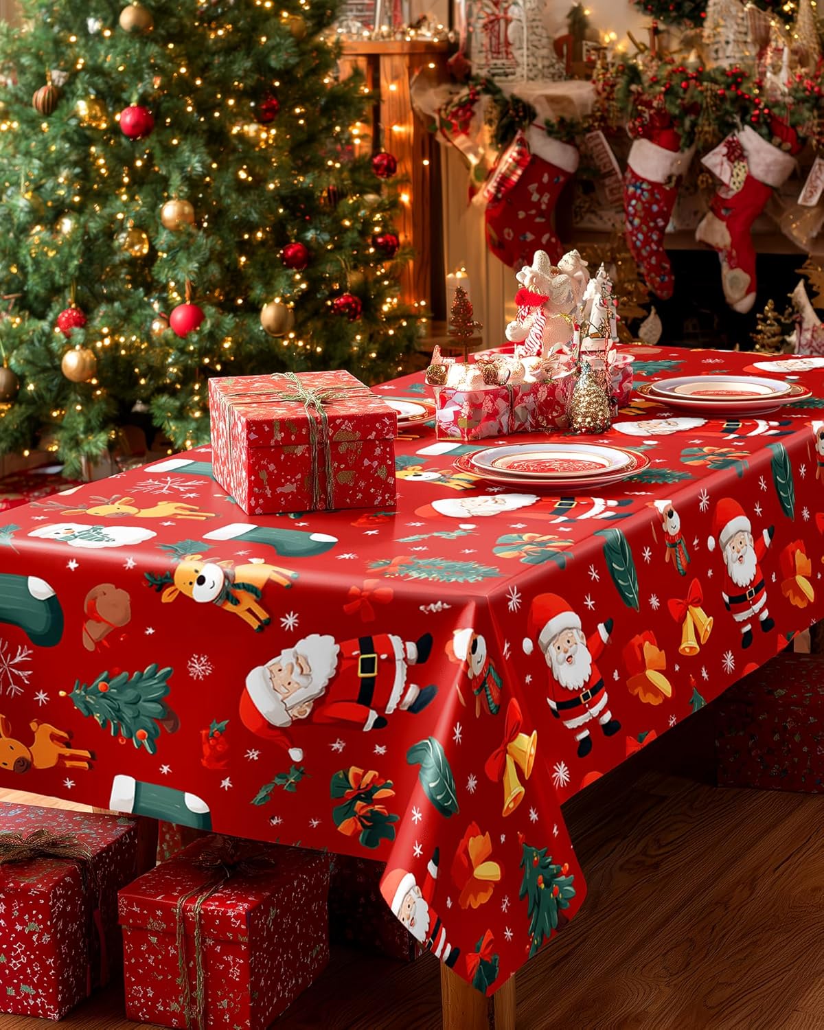 Pureegg Disposable Plastic Tablecloths - 10 Pack, 54 x 108 Inch, Sturdy & Leakproof, Christmas Red