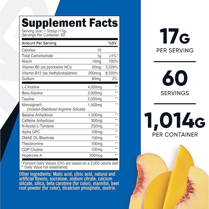 Nutricost Pre-X Xtreme PreWorkout Powder Complex, Peach Mango, 60 Servings, Vegetarian, Non-GMO and Gluten Free