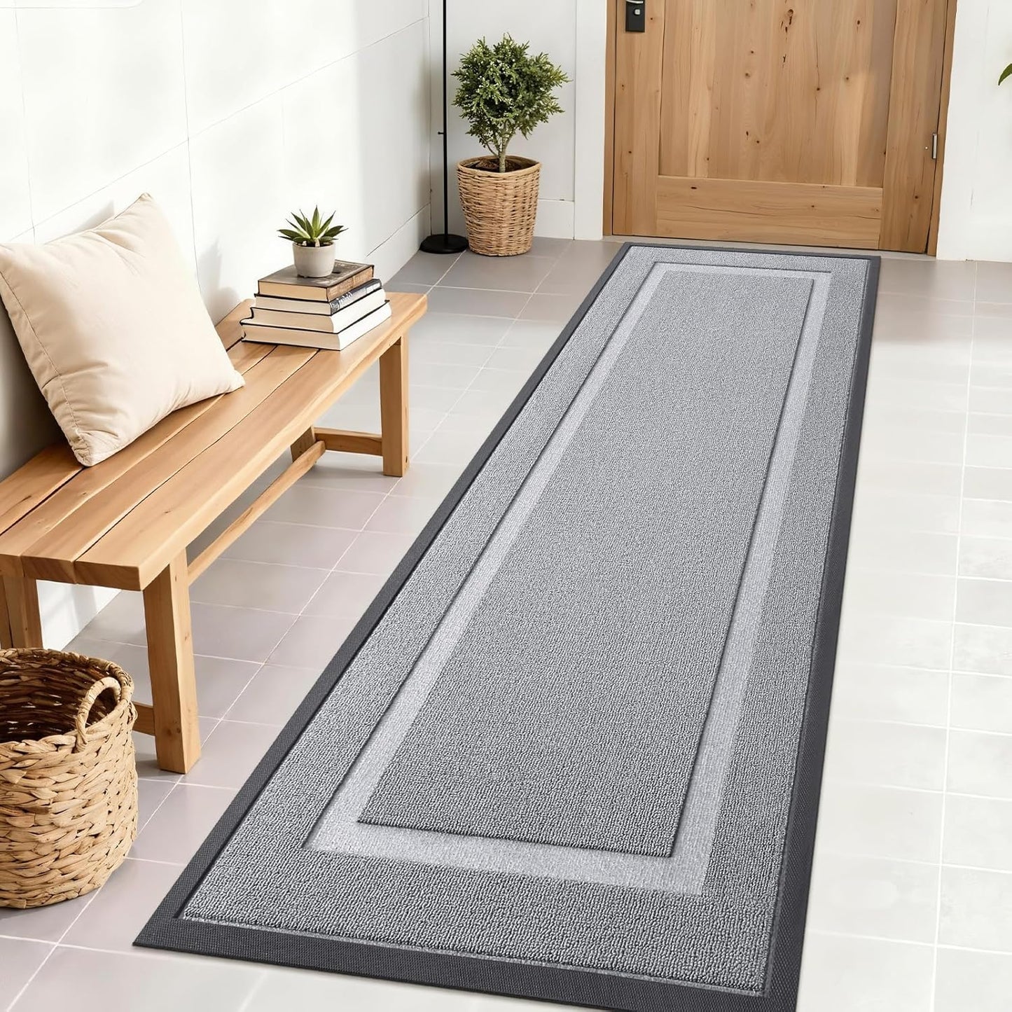 OLANLY Waterproof Front Door Mat - All-Season Indoor/Outdoor Doormat, Easy Clean, 71x23, Silver Gray