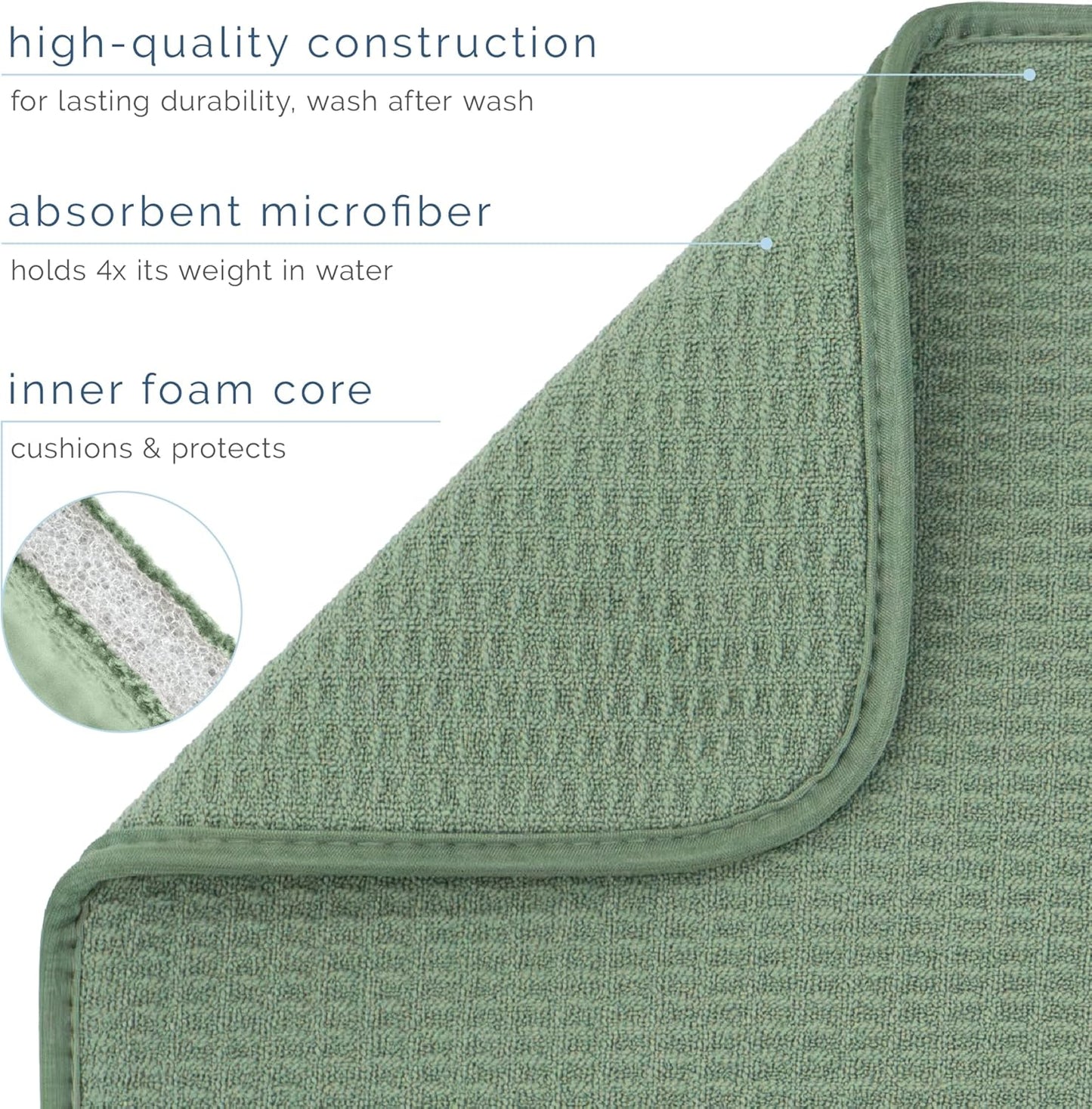S&T INC. XL Dish Drying Mat - Absorbent Microfiber Kitchen Counter Pad | 18” x 24”, Sage Green